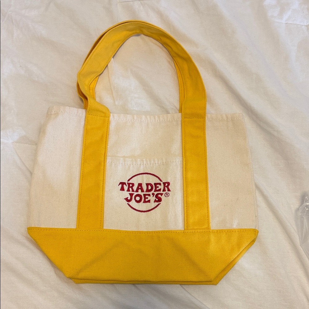 Trader Joes's Mini Yellow & Cream Canvas Tote Bag NWOT